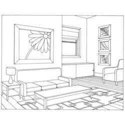 Zeichnungen zum Ausmalen: Wohnzimmer - Kostenlose Malvorlagen zum Ausdrucken
