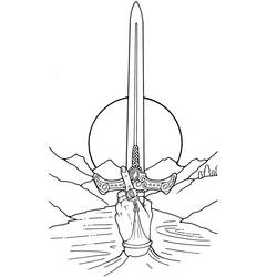 Zeichnungen zum Ausmalen: Excalibur, das magische Schwert - Kostenlose Malvorlagen zum Ausdrucken
