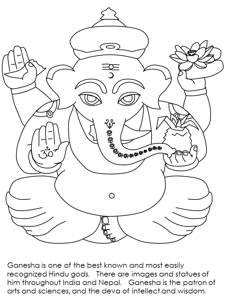 Malvorlage: Hinduistische Mythologie: Ganesh (Götter und Göttinnen) #96885 - Kostenlose Malvorlagen zum Ausdrucken